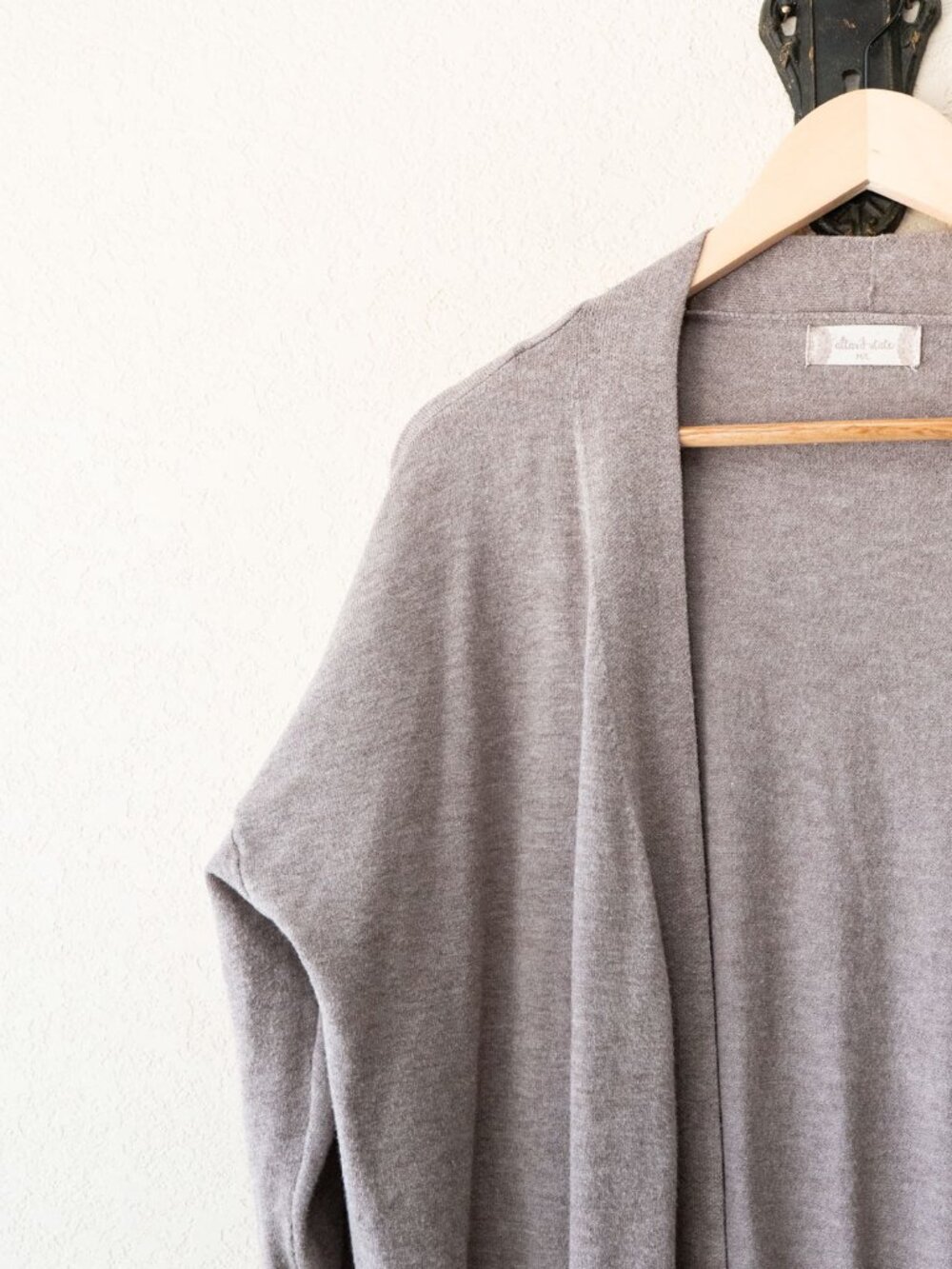 Altar'd State Cardigan M/L Taupe Beige Open Front Long Soft Knit Pockets - Picture 5 of 14